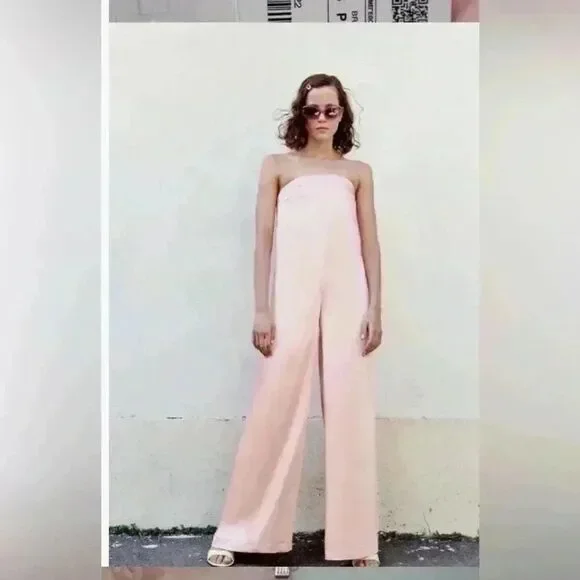 Zara pink wide leg jumpsuit - Picture 1 of 14